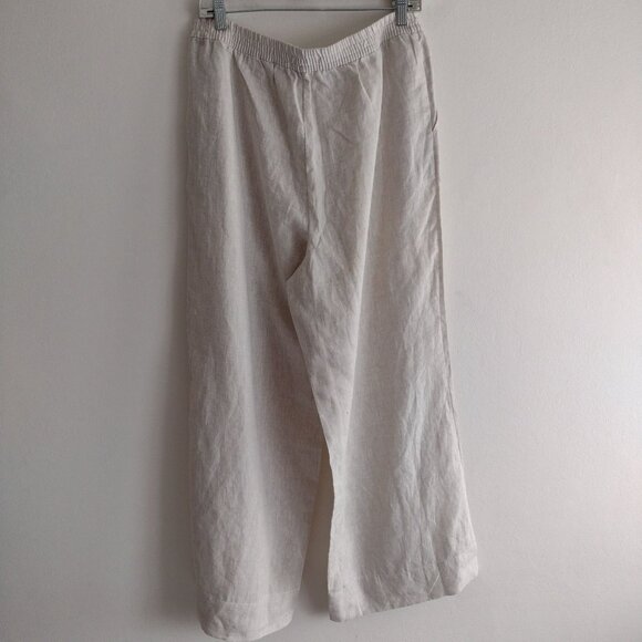 Loft Linen Wide-Leg Pants L NEW Natural Beige Comfy Pull On Lightweight Trousers - Picture 9 of 10